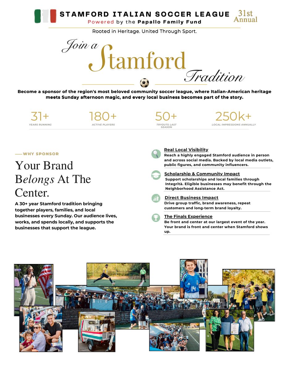 2026 SISL sponsorship kit, page one: Join a Stamford Tradition