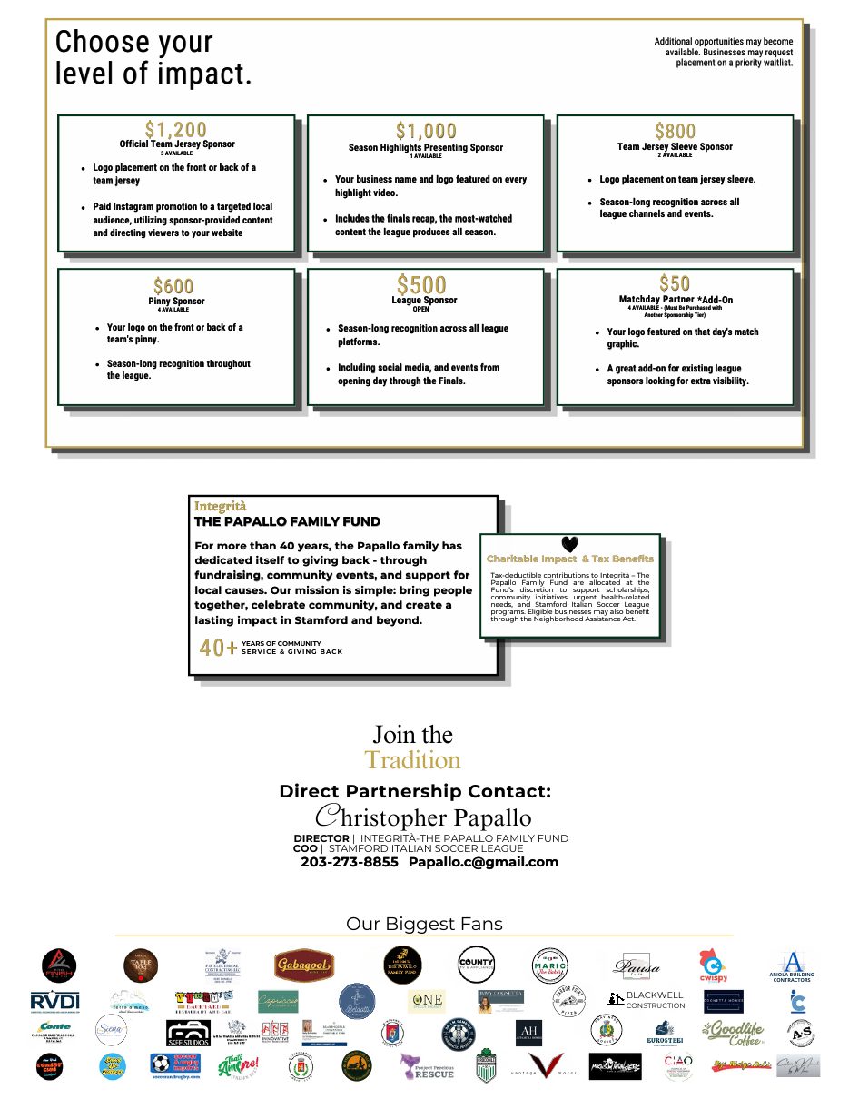 2026 SISL sponsorship kit, page two: Choose your level of impact